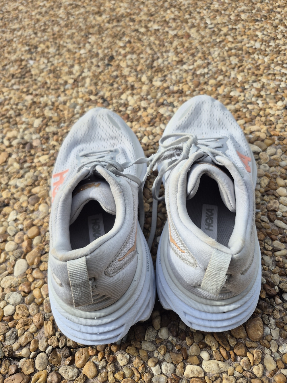 Hoka One One Women's Running Shoes - Light Gray with Coral Accents - Picture 2 of 12